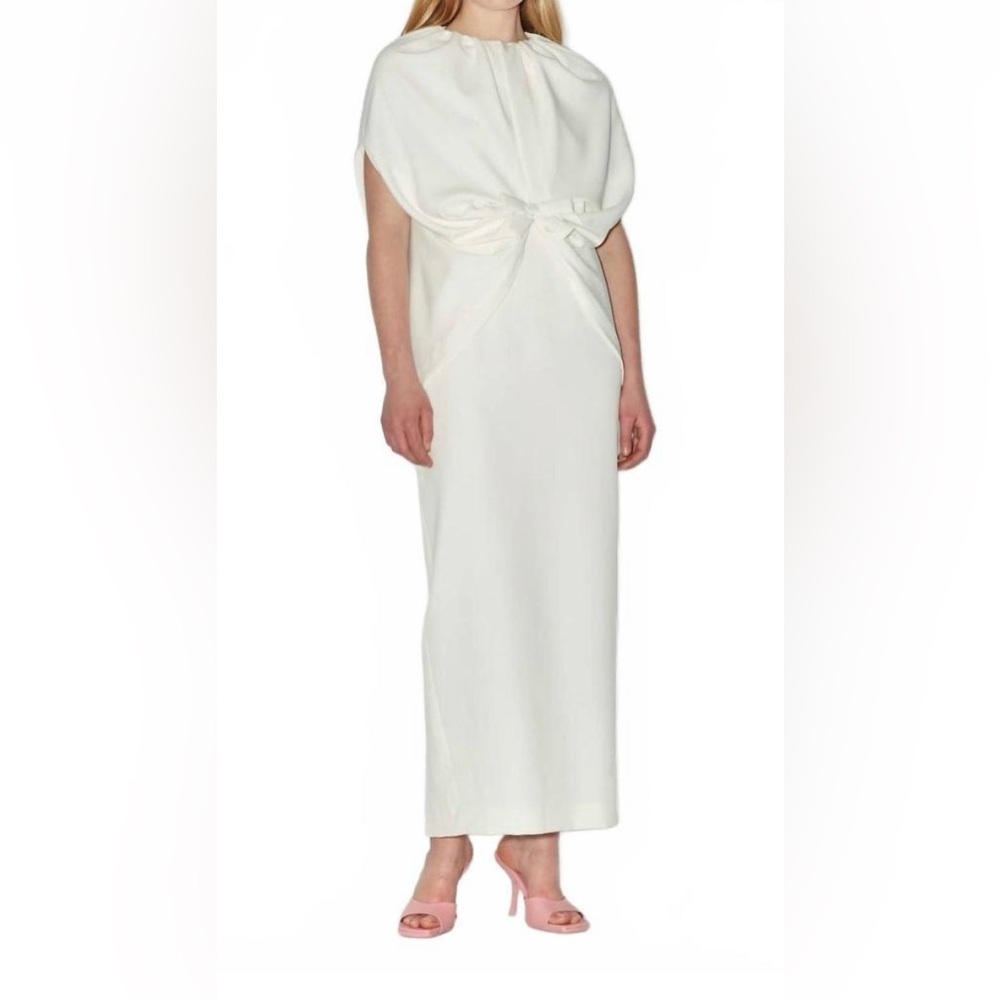NEW BERNADETTE ruched waist cape dress in cream ivory